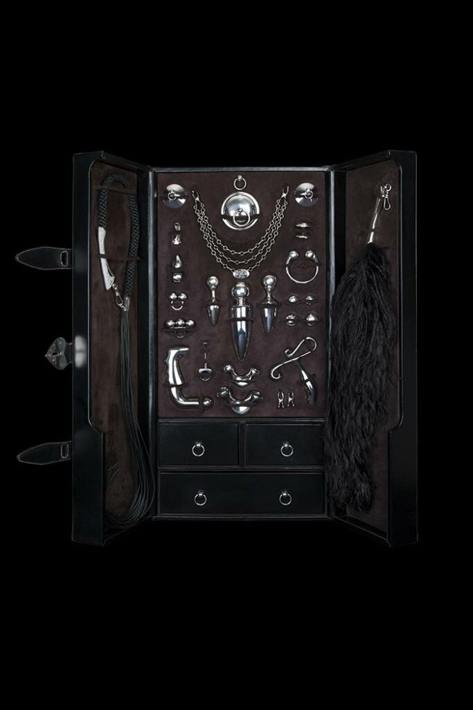 Betony Vernon, "The Boudoir Box",
1999-2000, argent sterling, cuir & plumes, 63 x 33 x 19 cm,
coll. Musée d’Art Moderne de la Ville de Paris, © photo Katrin Backes / ADAGP, 2016.